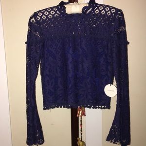TULAROSA long sleeve top with Pom-Pom trim